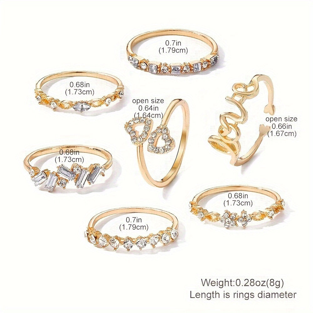 7-Piece Retro Bohemian Crystal Pearl Butterfly Golden Ring Set for Women - Vintage-Inspired Jewelry Collection with Butterfly-Shaped Accents, Pearl Embellishments, and Golden Plating - Perfect for Everyday Wear, Gift-Giving,